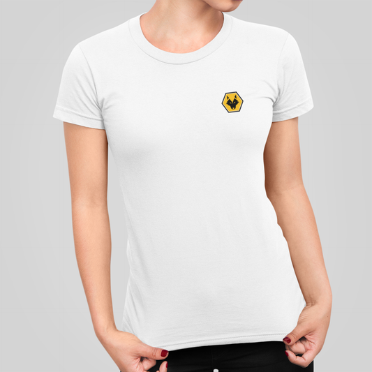 Wolves White Ladies T-Shirt, 100% Cotton, Slim Fit, Embroidered WeAreWolves Logo